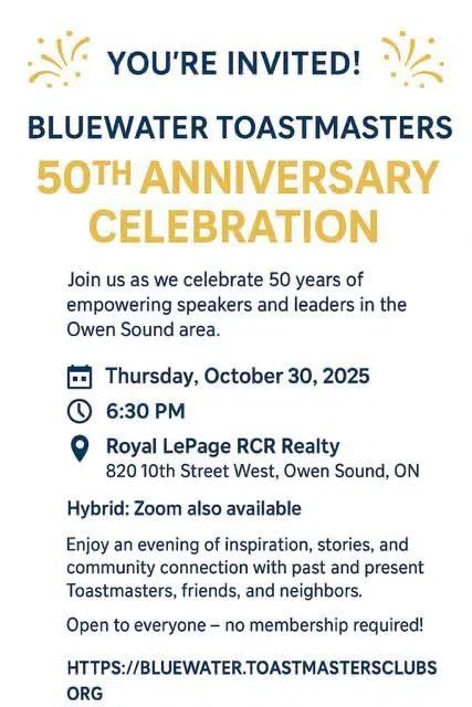 Bluewater Toastmasters Celebrate 50 Years