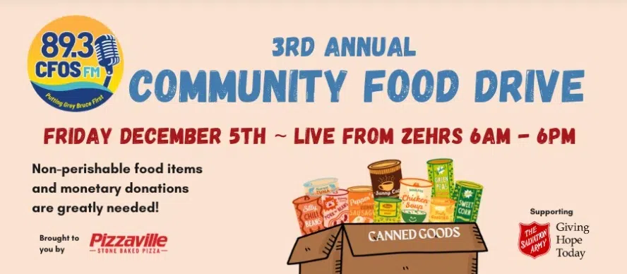 Annual 89.3 CFOS FM Community Food Drive In Owen Sound Friday