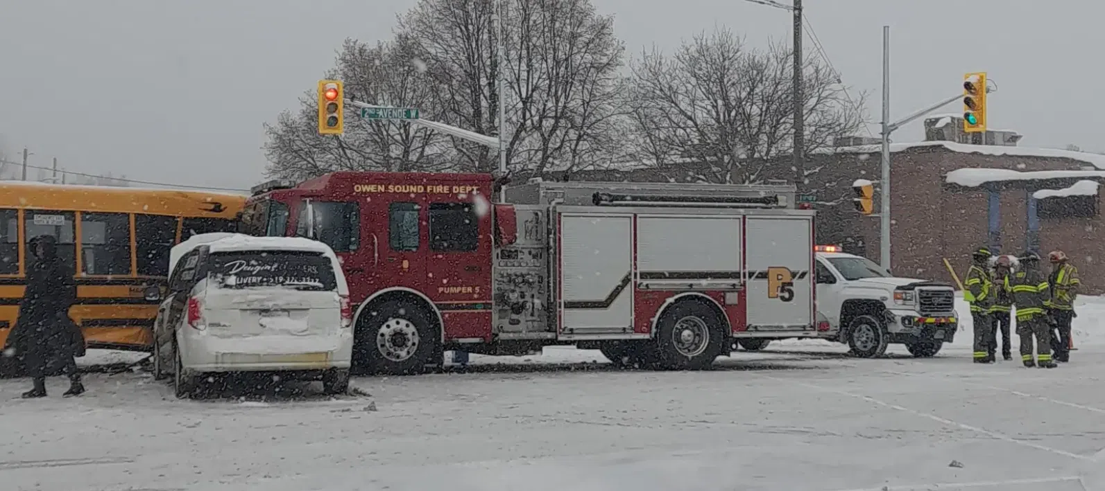 Two People Suffer Minor Injuries In Collision Involving Fire Truck, School Bus