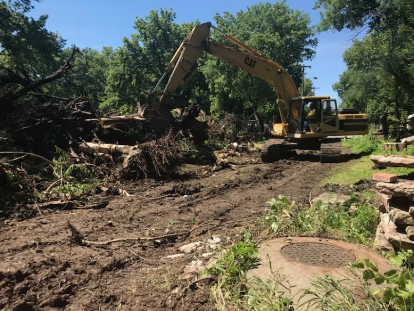 Temporary fix for sanitary sewer line in south Emporia inundated again by recent flooding