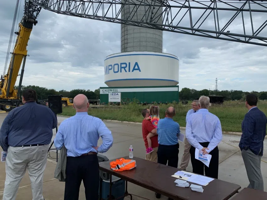 New Emporia water tower takes shape with bowl raised into position Tuesday