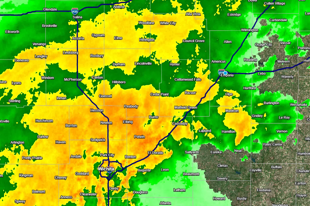 Light rain commonplace in, near Emporia on Monday