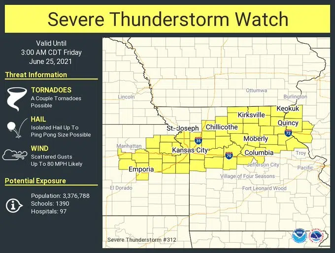 Lyon, most surrounding counties in severe thunderstorm watch until 3 am