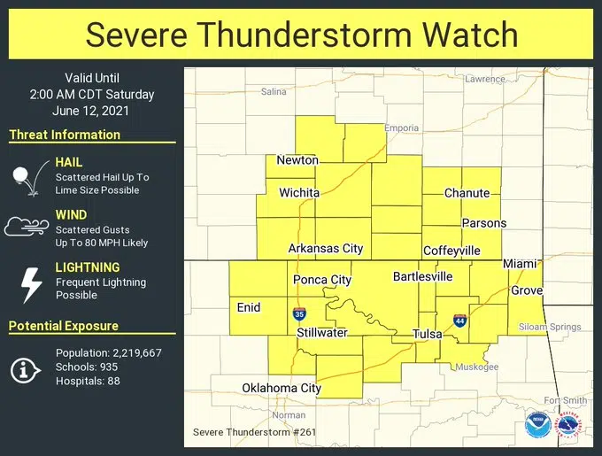 WEATHER: Chase, Greenwood counties in severe thunderstorm watch until 2 am Saturday