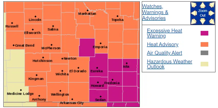 Heat advisories extended for Lyon, most surrounding counties; Chase, Greenwood counties now in heat warning