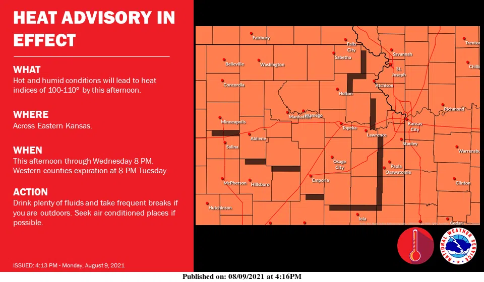 Heat advisories now posted to 8 pm Wednesday areawide