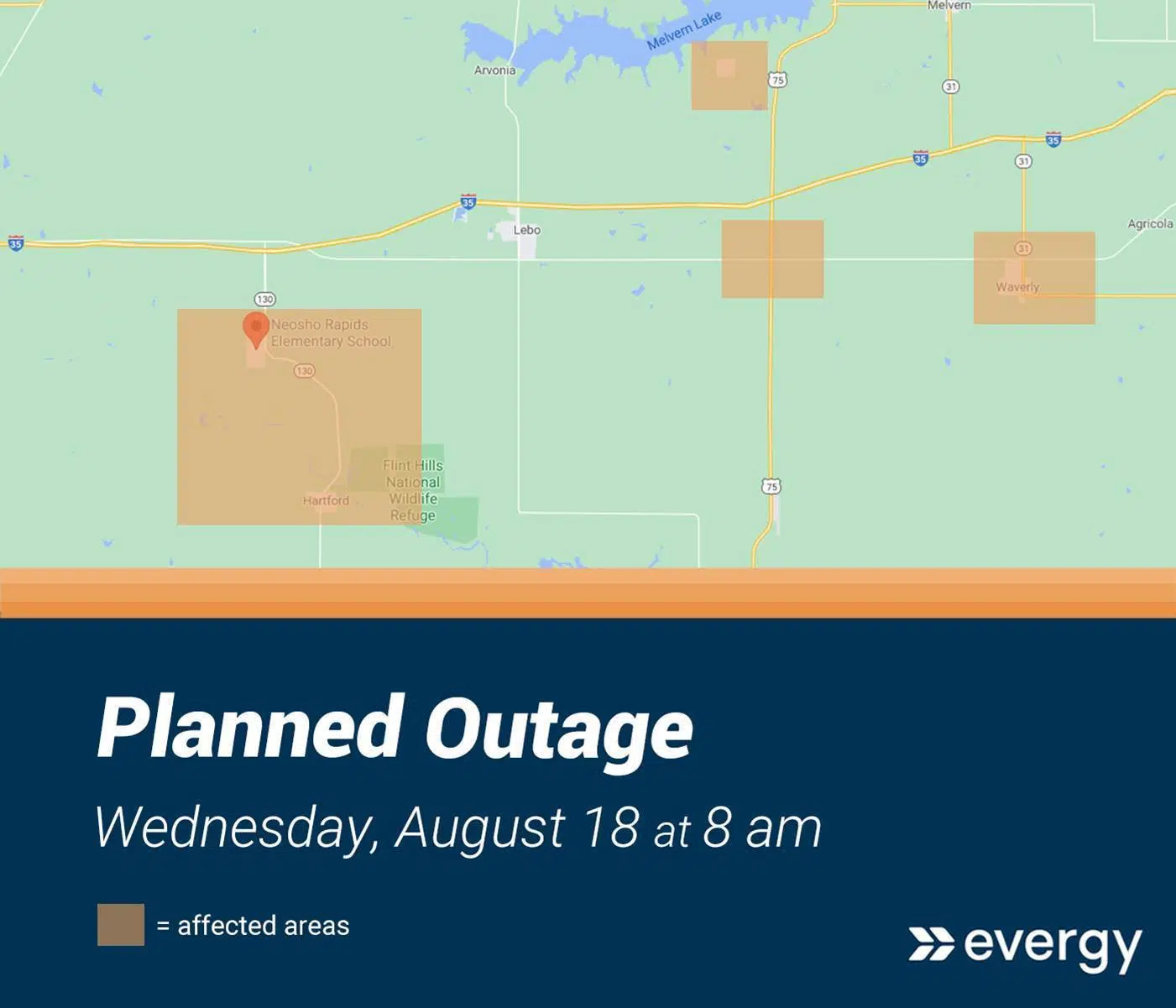 Evergy announces several planned power outages Wednesday near Emporia