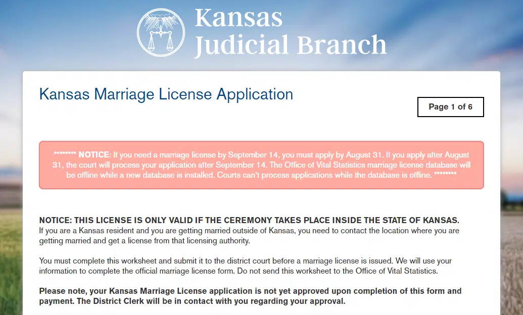 Kansas residents needing marriage licenses before Sept. 13 need to apply by Aug. 31