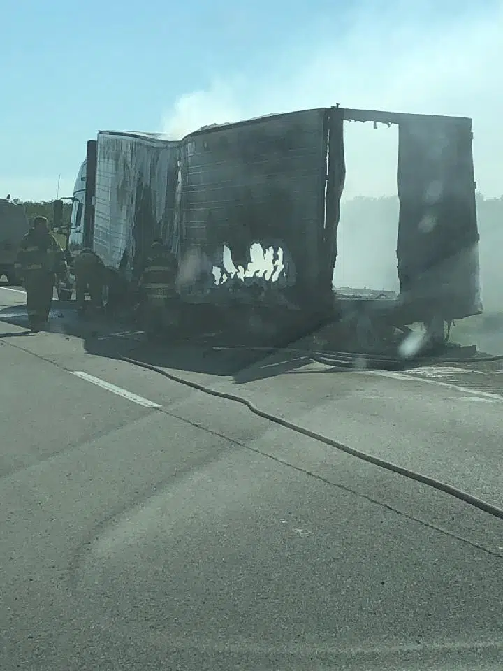 No injuries after load of pork ribs destroyed by fire on Kansas Turnpike near Admire exit