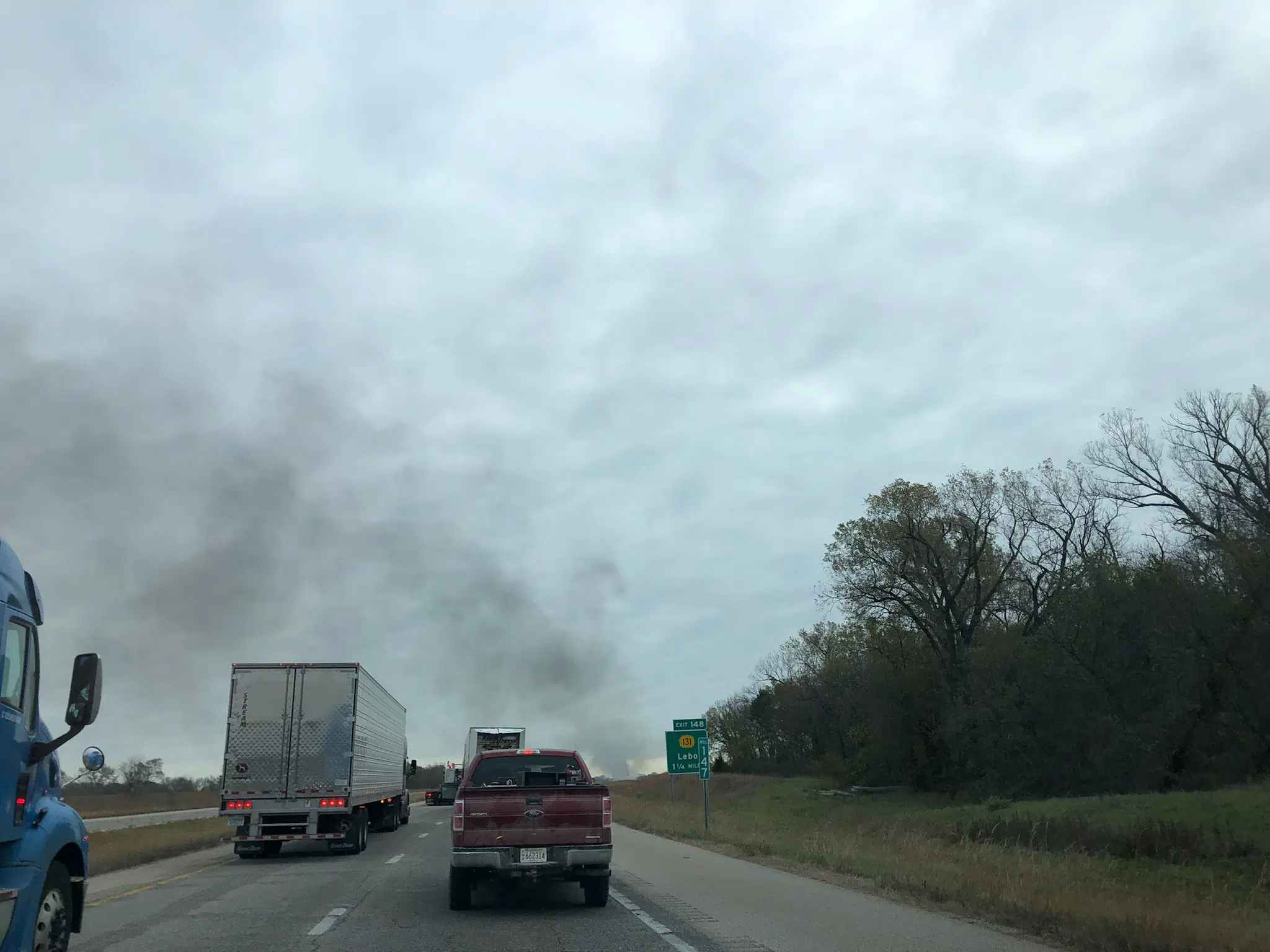 Fire destroys car on Interstate 35 near Lebo