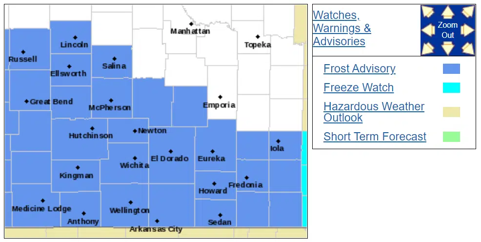 Frost advisory posted for Chase, Greenwood counties from 3-9 am Thursday