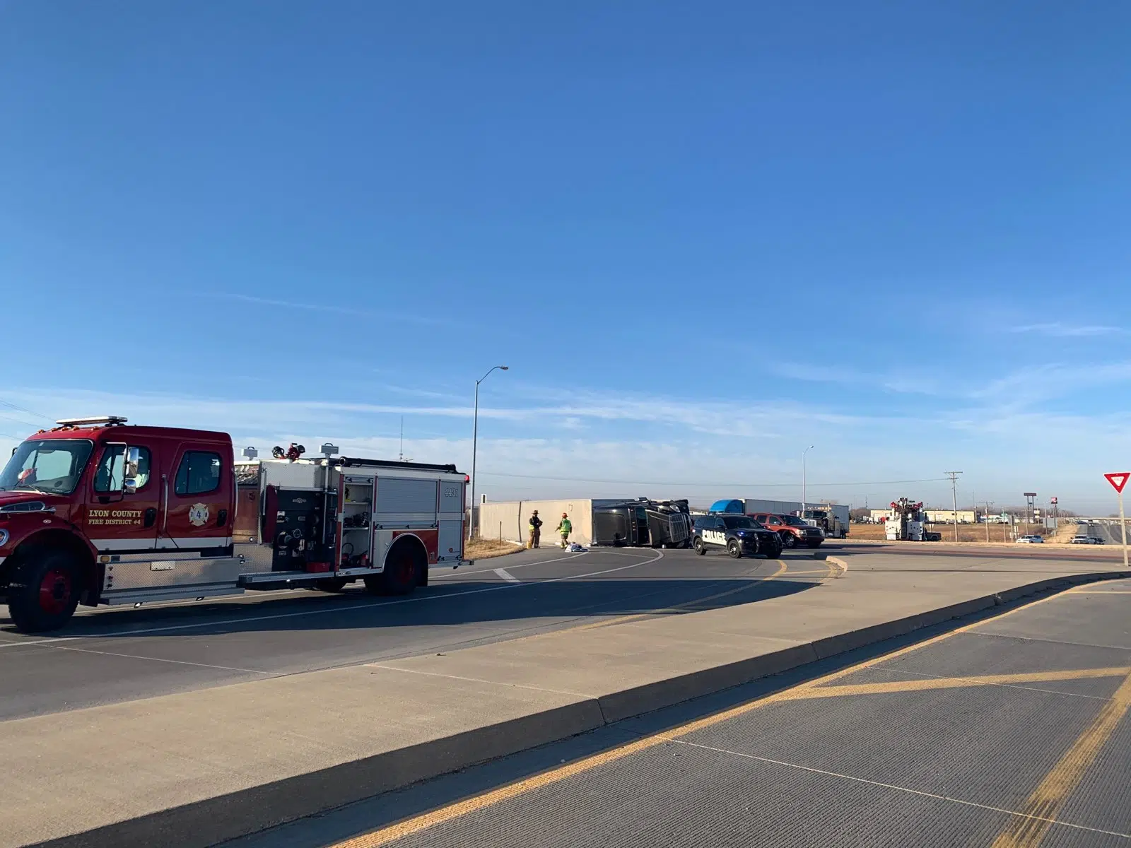 Load of fish spills when semi tips on US Highway 50 roundabout