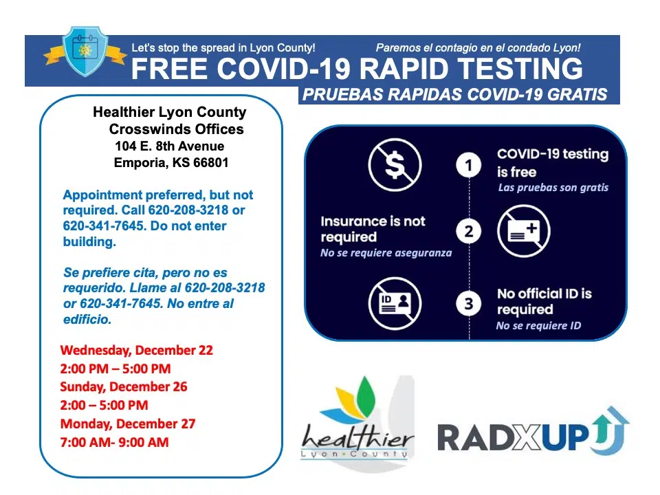 CORONAVIRUS: Healthier Lyon County announces another round of free testing