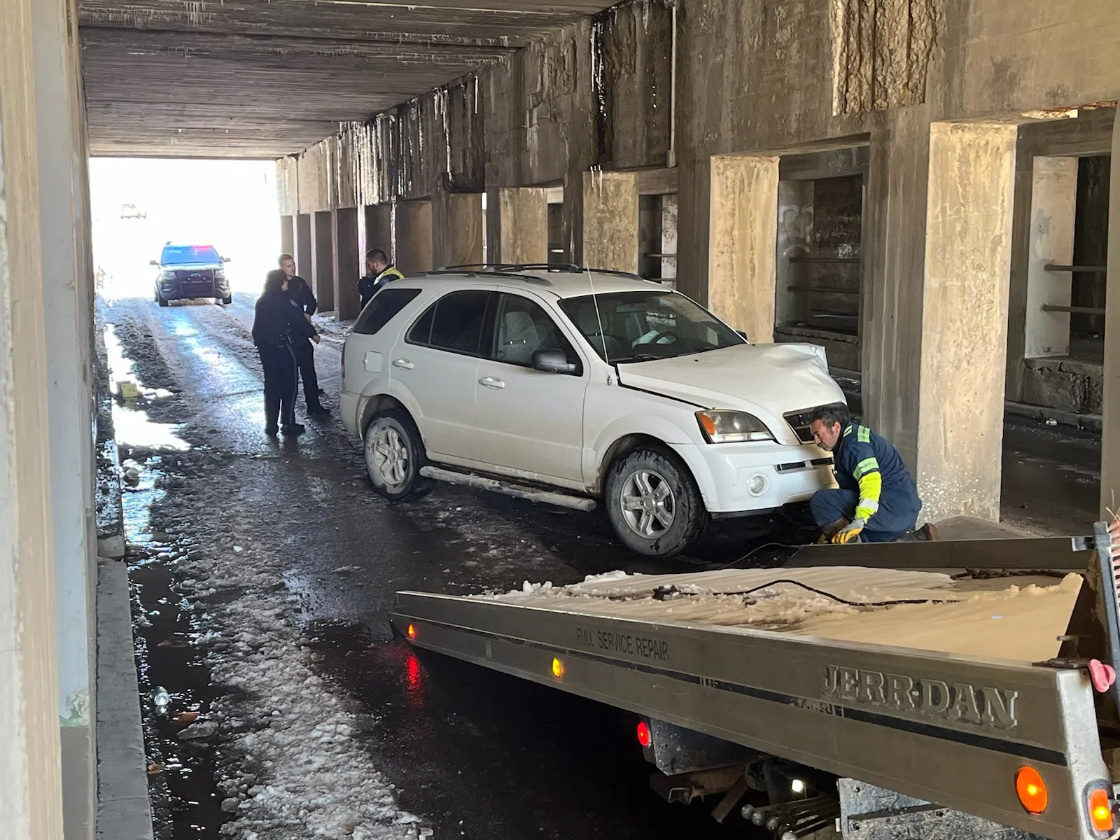 SUV slides into State Street underpass pillar, no injuries reported