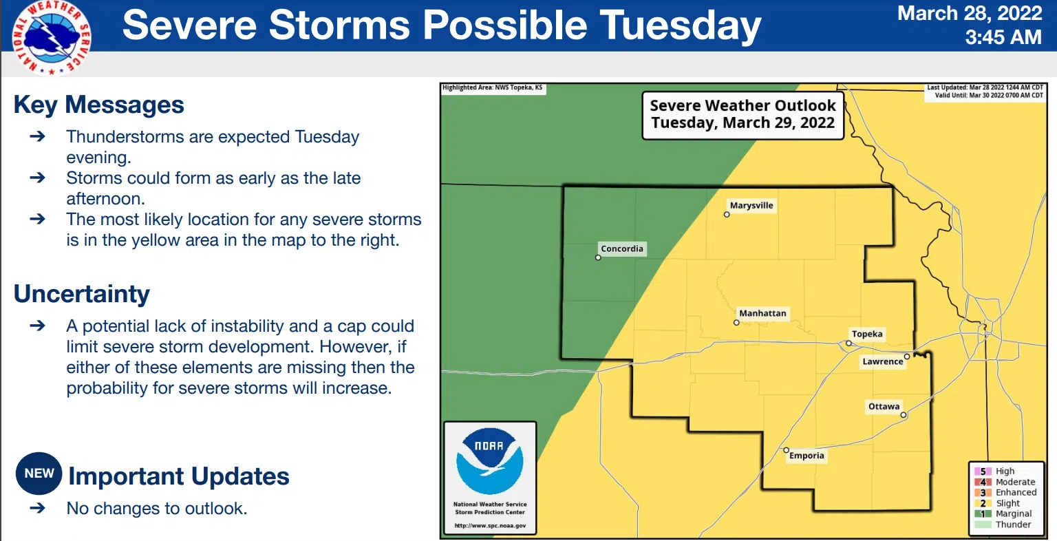 Slight risk of severe weather possible Tuesday night