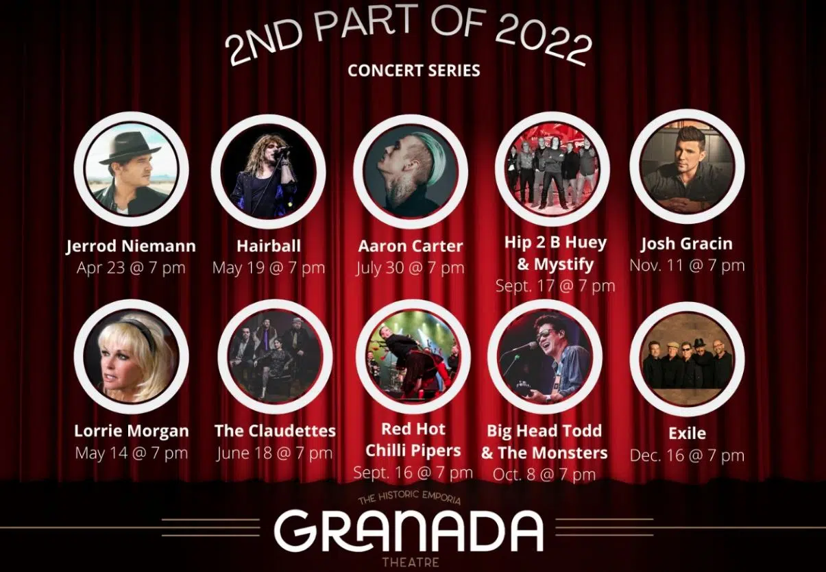 Emporia Granada Theatre releases second half of 2022 concert schedule Tuesday