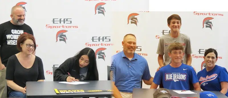 Emporia High seniors Brooks Sauder and Evelyn Geronimo sign with colleges