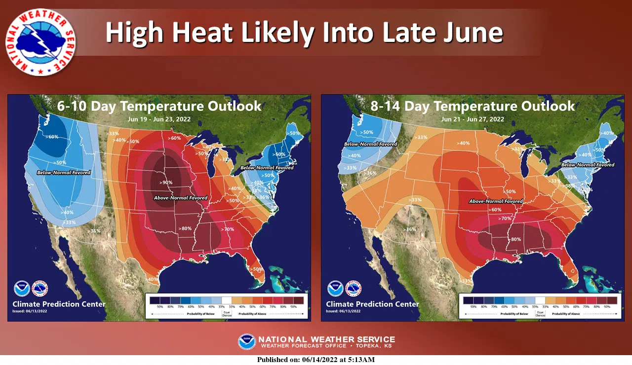 WEATHER: Heat advisory for Osage, Wabaunsee counties Tuesday; above-normal chances for above-normal temps the next two weeks