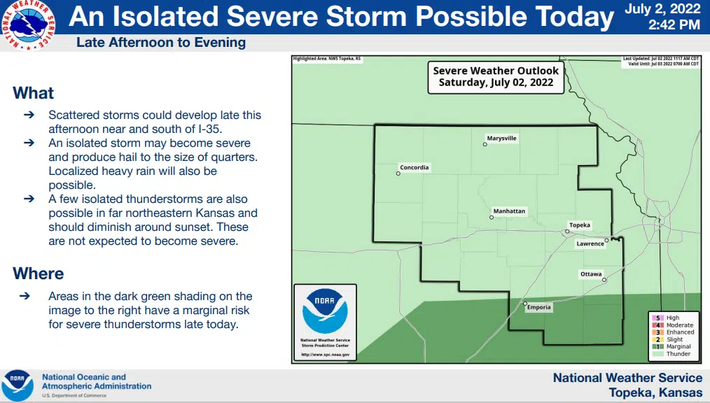 WEATHER: Rain chances diminishing, but marginal severe weather risk remains for KVOE listening area's southern half