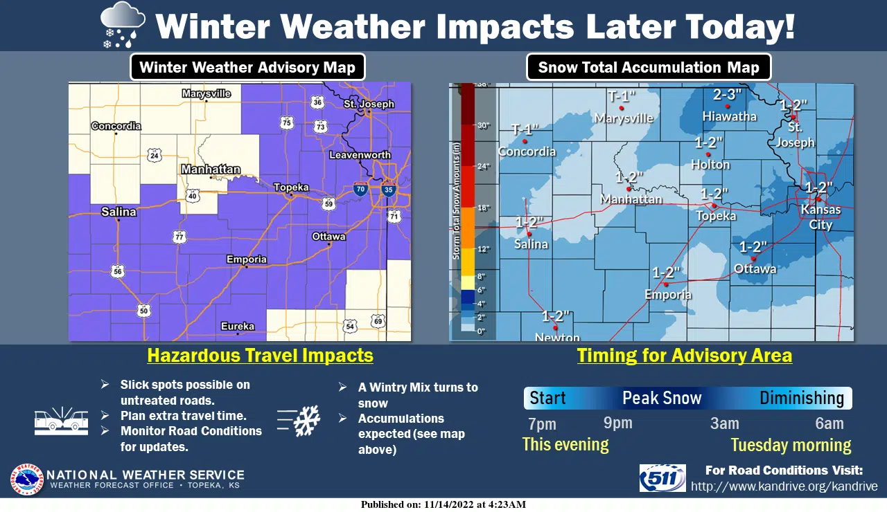 WEATHER: Timelines for precipitation and weather advisories adjusted ahead of areas first accumulating snowfall Monday evening