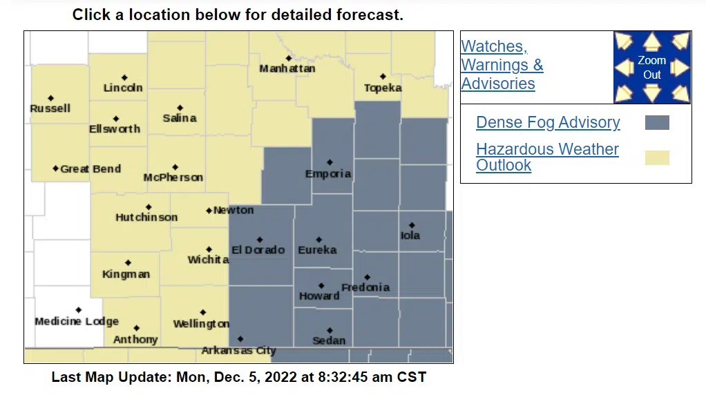 Dense fog advisory posted for Lyon, most surrounding counties until 1 pm