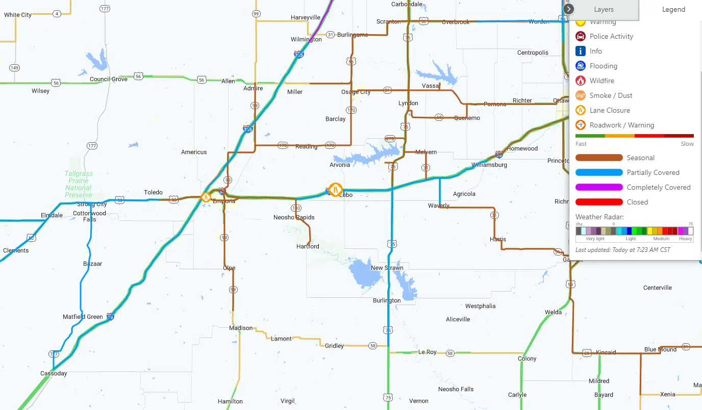 WEATHER: Lyon County road crews now out as temperatures dip to freezing; slick conditions becoming more widespread areawide