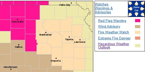 WEATHER: Wind shift causes grass fire northeast of Emporia; fire weather watches posted for Monday