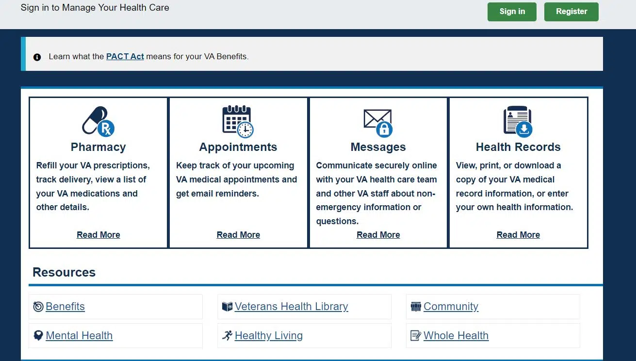 Department of Veteran Affairs encouraging veterans to enroll in My HealtheVet online portal