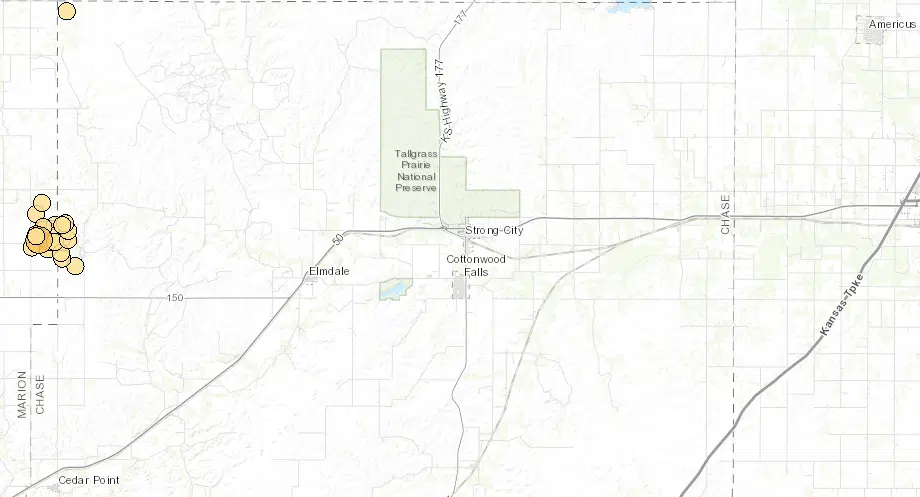 Pair of small quakes reported near Chase-Marion county line last week