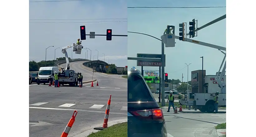 Stoplight installation underway at Sixth and Prairie