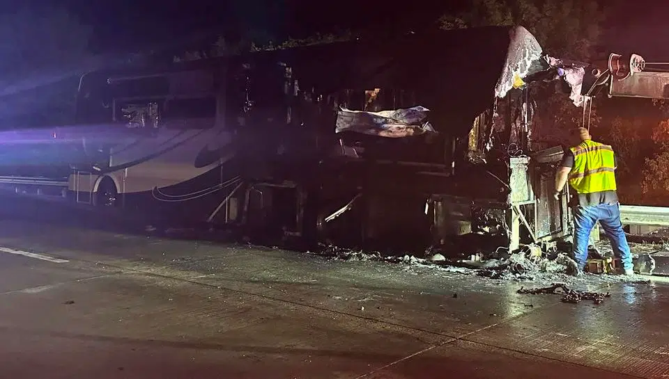 RV destroyed by vehicle fire near I-35 Merchant Street exit
