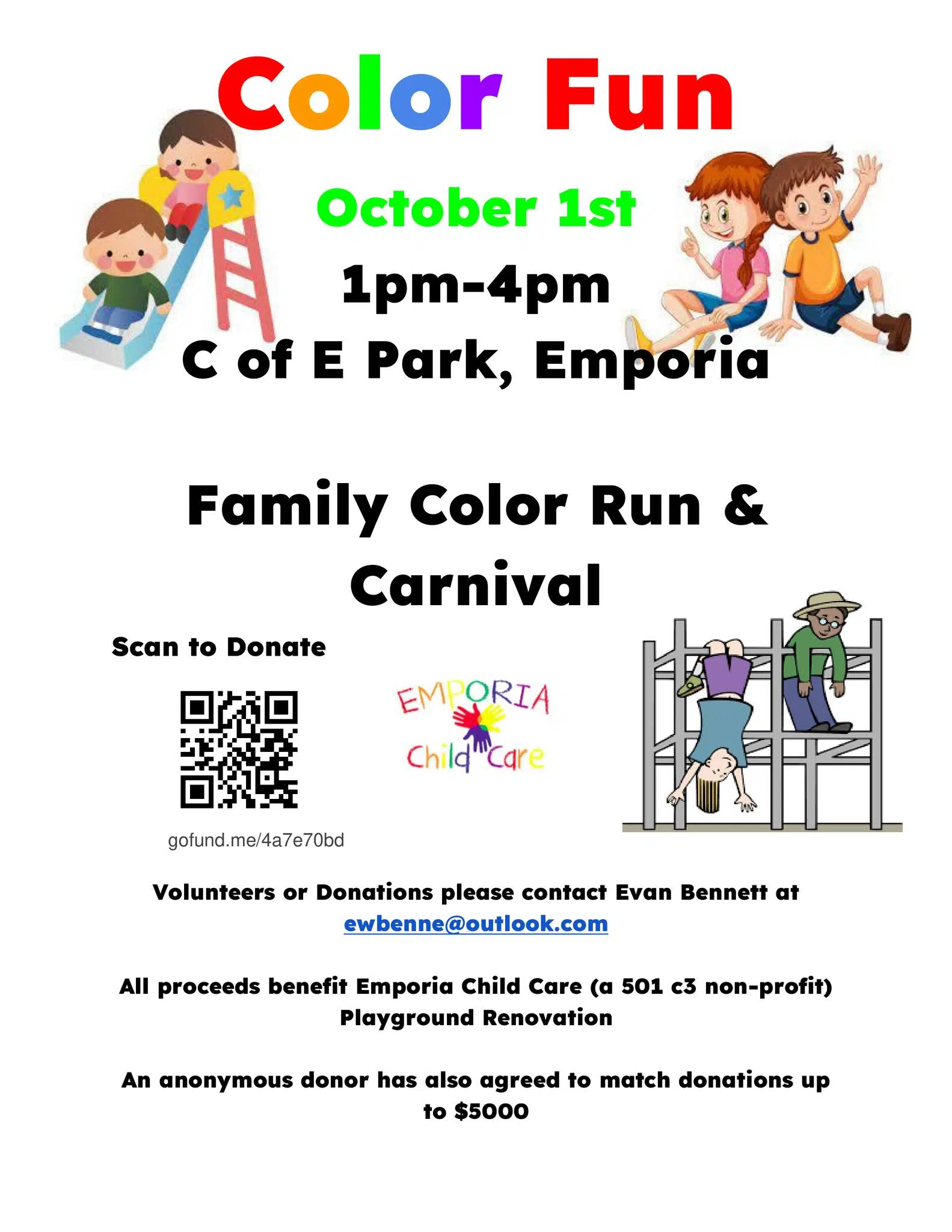 Oct. 1 Color Fun event to raise money for new play equipment at Emporia Child Care