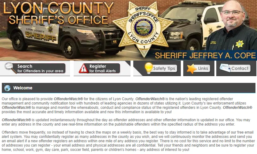 Lyon County residents encouraged to check Sheriff's Office OffenderWatch link for information about registered offenders this Halloween