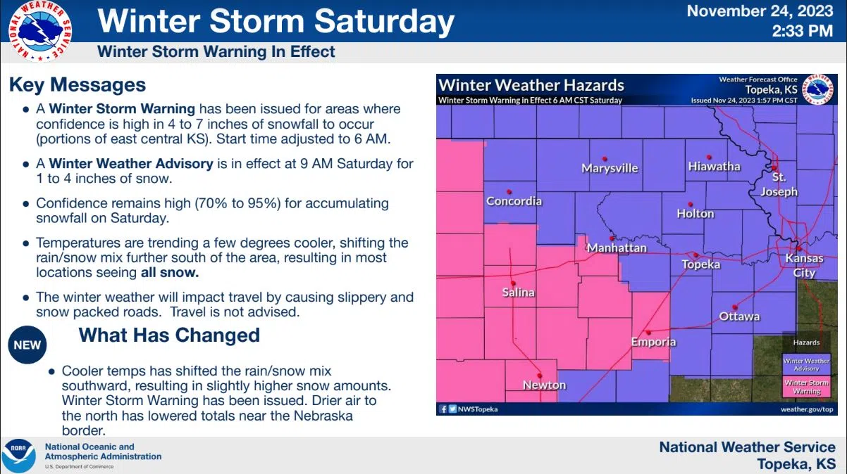 WEATHER: Winter storm warnings issued for portions of listening area, winter weather advisory covers remainder with snow projections continuing to increase