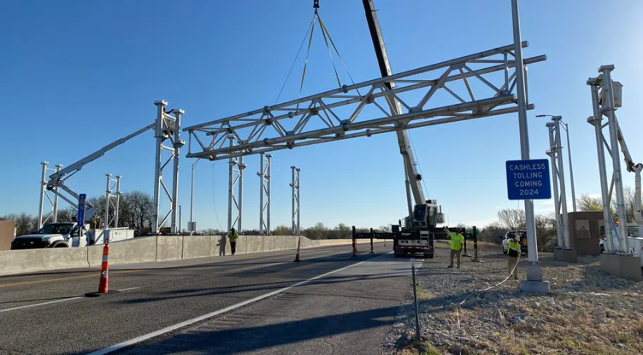 Gantry installation near Admire exit means end of toll zone construction for Kansas Turnpike; new technology addition underway