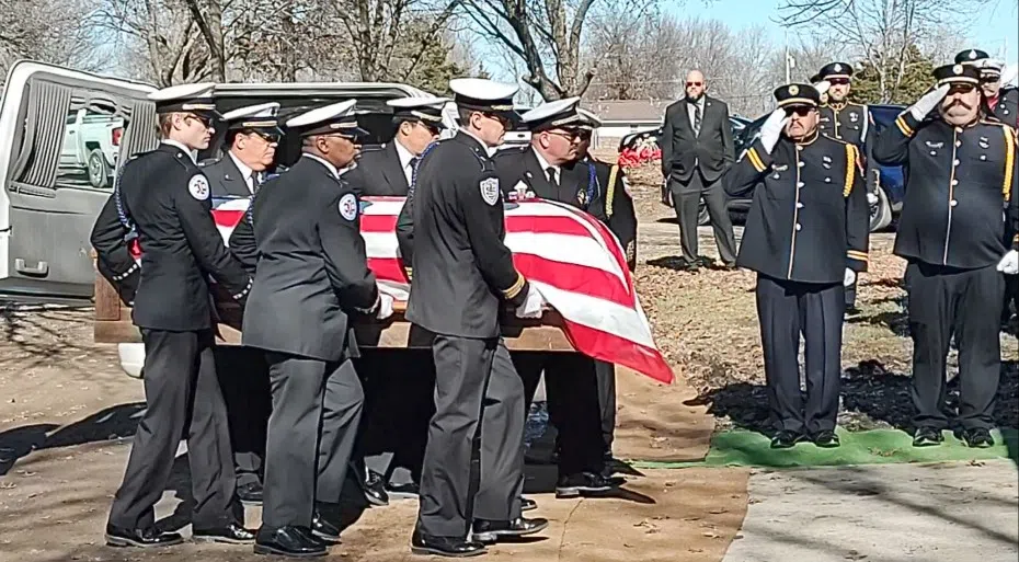 Friends, family and various state and local emergency agencies pay final respects to Emporia native and flight nurse Adam Tebben Wednesday