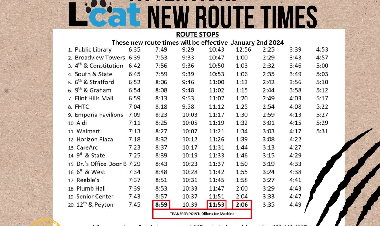 Route reconfiguration now underway for Lyon County Area Transportation