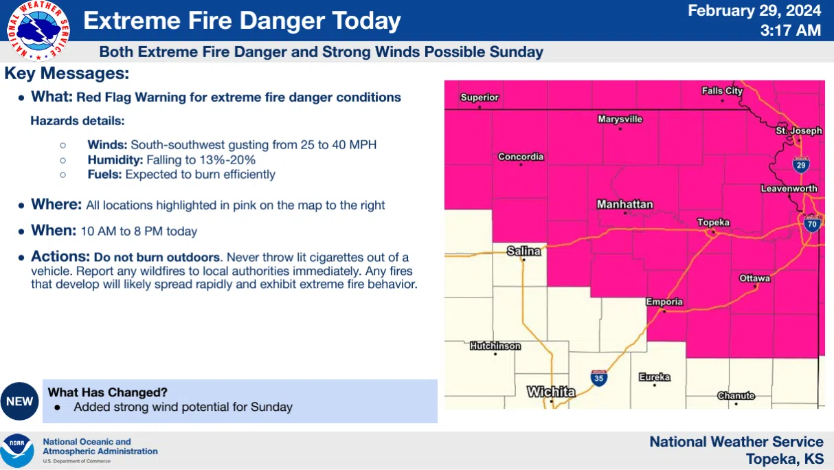 WEATHER: Red flag warning for Lyon, most surrounding counties from 10 am to 8 pm; fires 'expected to burn efficiently' if they develop