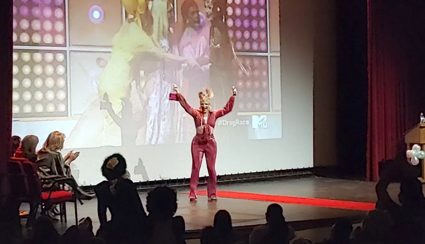 Emporia native and drag superstar Q receives warm welcome home during watch party and drag show event at Granada Theatre Friday night