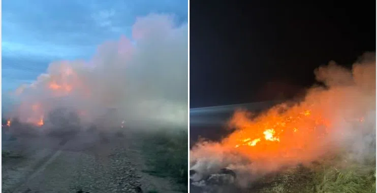 Chase County fire departments battle hay bale fire