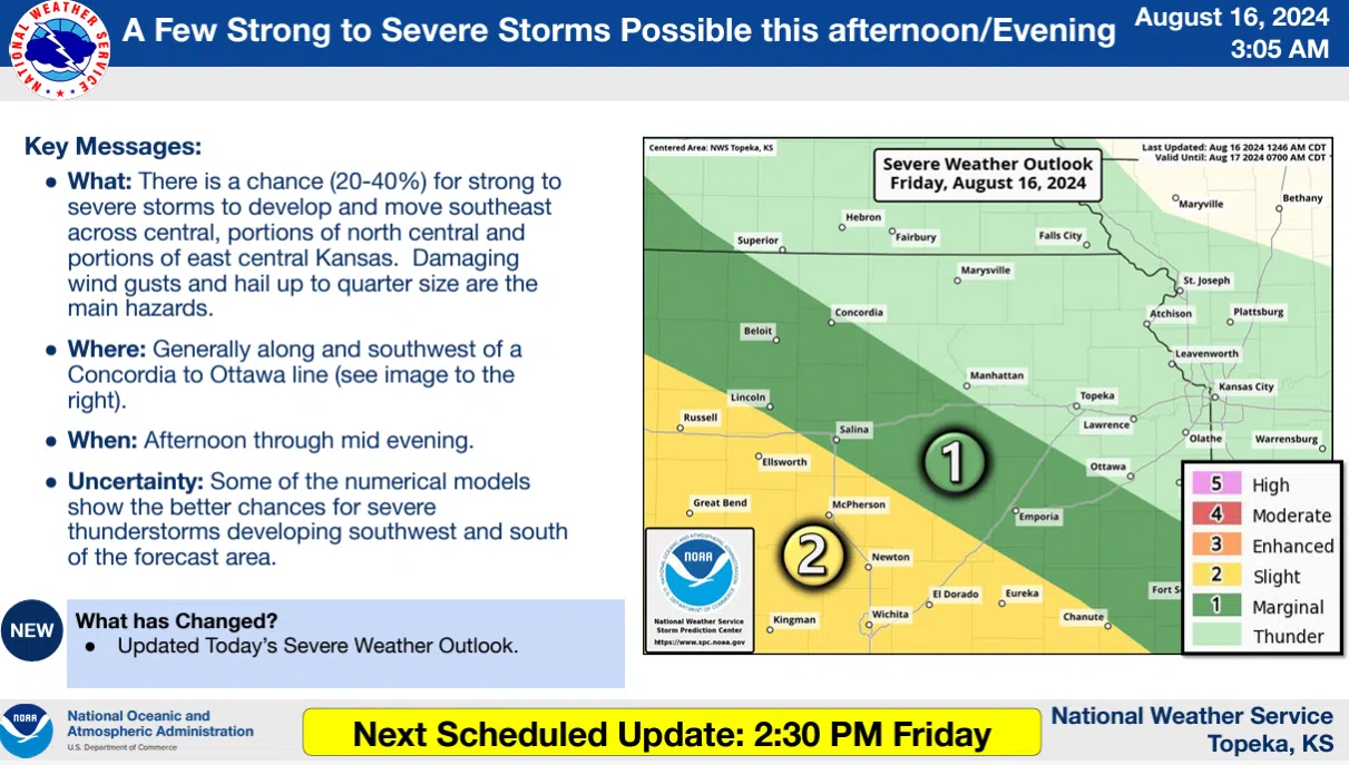 WEATHER: Low-end severe thunderstorm risk returns by mid-afternoon; pair of roads closed after rainfall Wednesday night