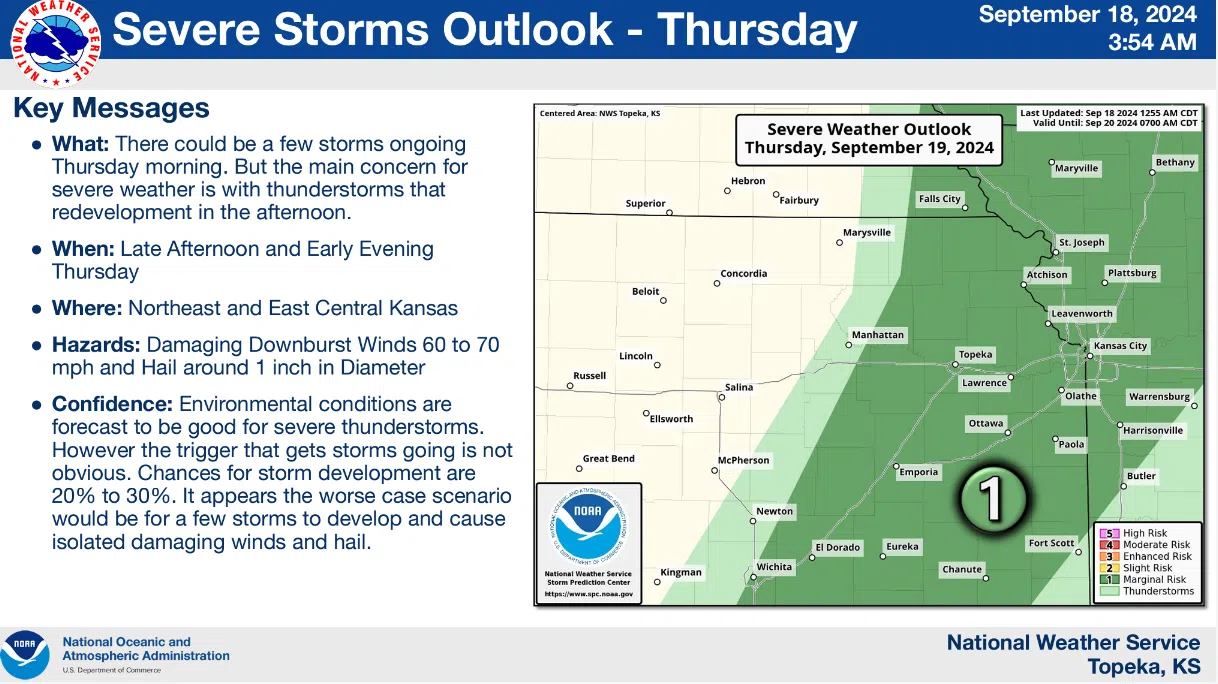 Slight chance of storms, marginal risk of severe weather Thursday