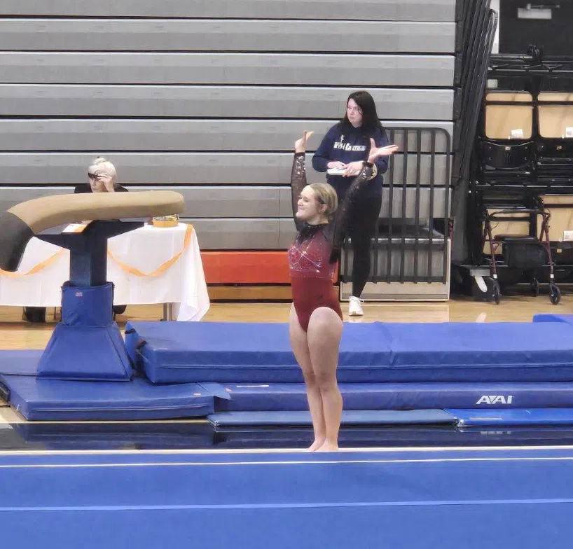 Emporia High's Jaylin Dickason competes at state gymnastics