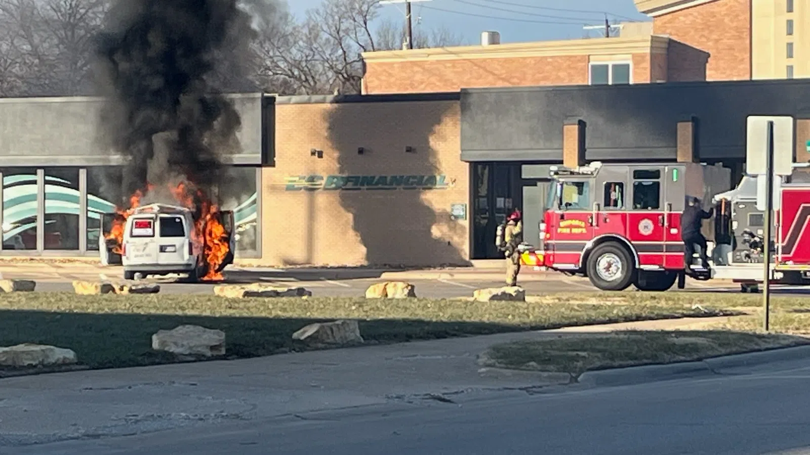 Cause undetermined after fire destroys van outside downtown Emporia bank