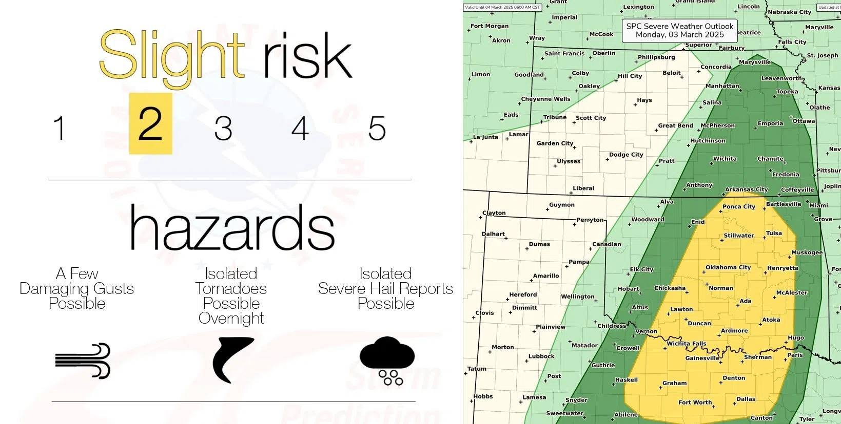 Marginal risk area expanded areawide for Monday evening