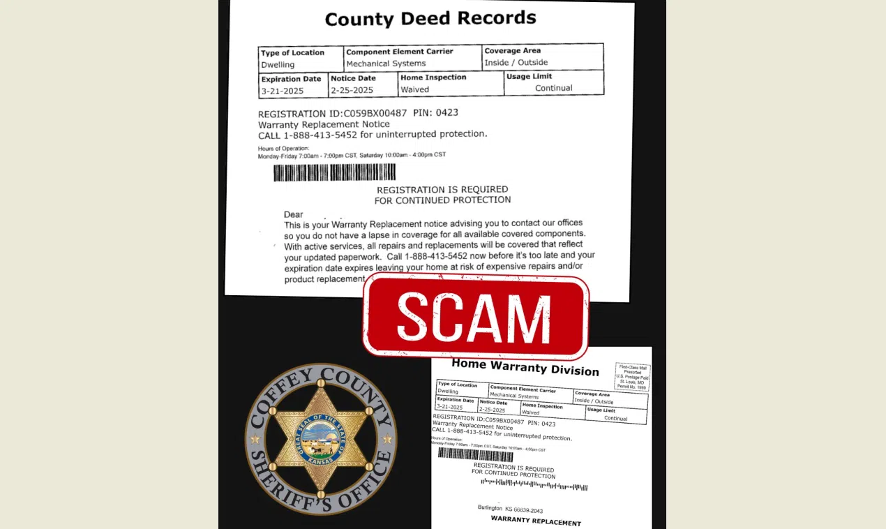 Coffey County Sheriff's Office reports warranty scam