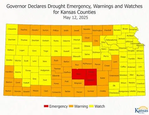 Updated state map puts Lyon, Chase, Greenwood counties in drought warning