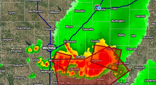 Storms generate 60 mph wind near Severy, flood warning for southern half of Greenwood County; Chase County wrecks send two to NRH