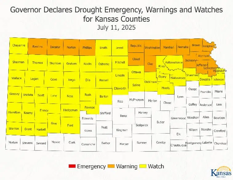 Updated Kansas Water Office drought map removes Lyon, most surrounding counties from any drought level
