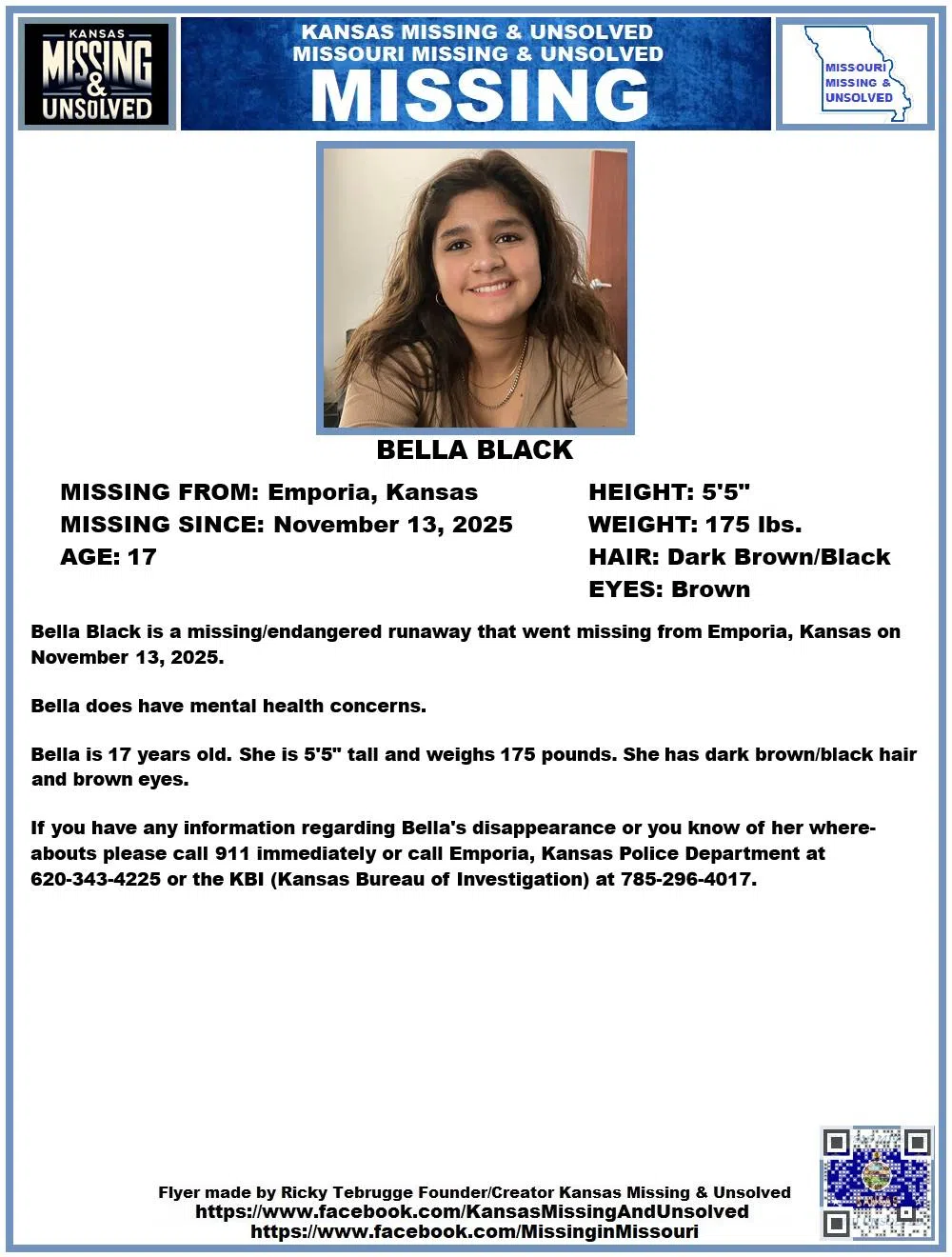 Emporia teen listed as missing